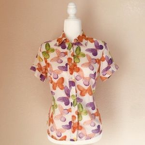 Liz Claiborne 100% Silk Butterfly Button Down - S